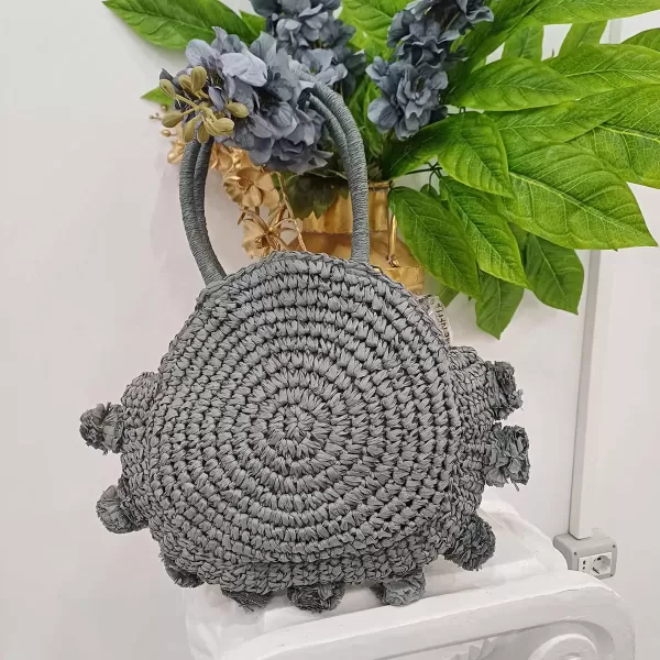 Borsa di paglia fiore grigia