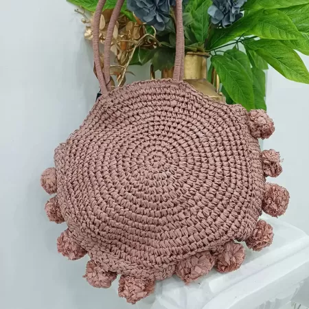 Borsa di paglia fiore rosa antico