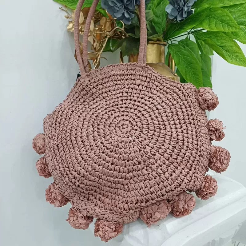 Borsa di paglia fiore rosa antico