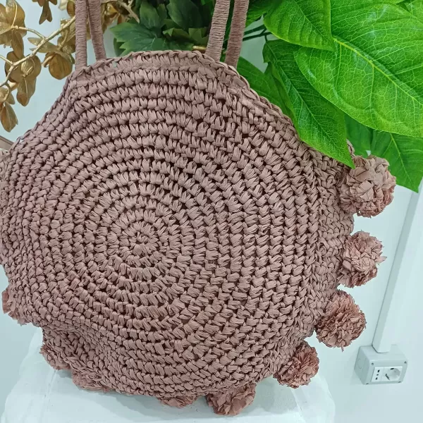 Borsa di paglia fiore rosa antico