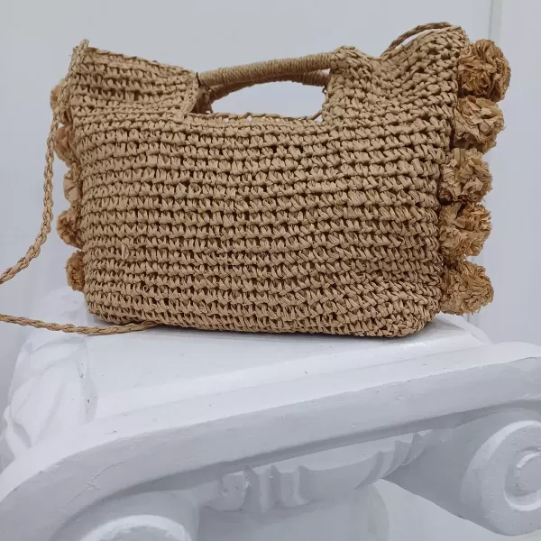 Borsa di paglia pon pon biscotto