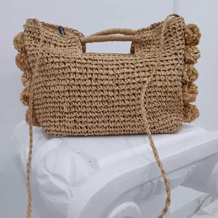 Borsa di paglia pon pon biscotto 2