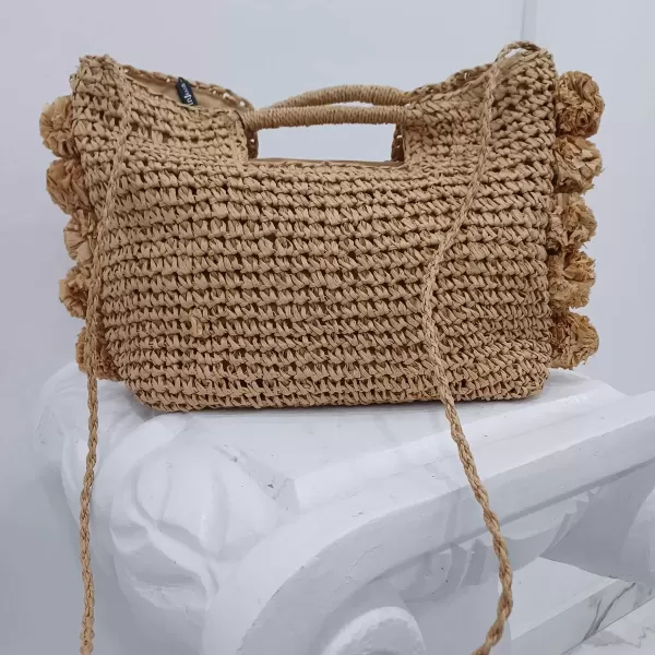 Borsa di paglia pon pon biscotto